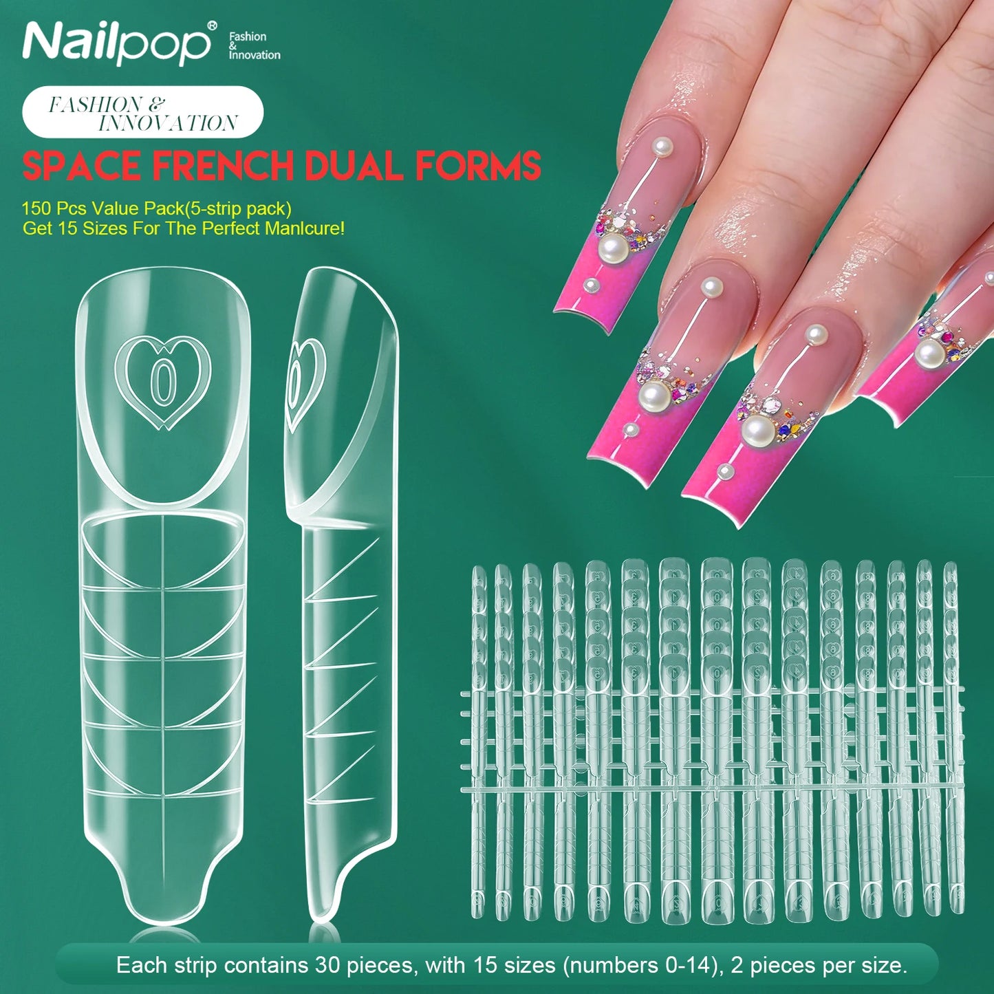 Nailpop Space French Dual Forms 15 Sizes 60/150PCS Transparen Reusable