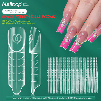 Nailpop Space French Dual Forms 15 Sizes 60/150PCS Transparen Reusable