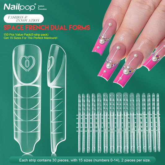 Nailpop Space French Dual Forms 15 Sizes 60/150PCS Transparen Reusable