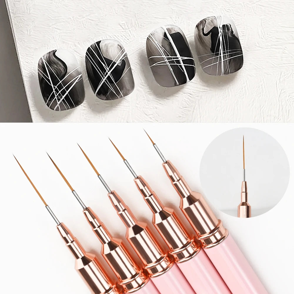 7/10/12/15/20m Pink French Nail Art Liner Painting Brush 5Pcs/set