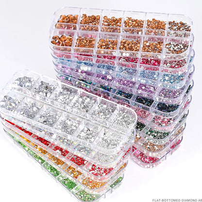 12Grids SS6-SS30 Mixed Nail Rhinestones Shiny Clear/Gold/Pink/Blue