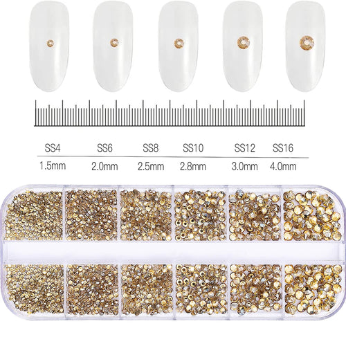 12Grids SS6-SS30 Mixed Nail Rhinestones Shiny Clear/Gold/Pink/Blue