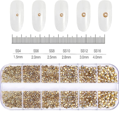 12Grids SS6-SS30 Mixed Nail Rhinestones Shiny Clear/Gold/Pink/Blue