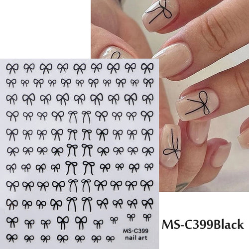 1/2pcs Black White Pink Mini Bowknot Design Nail Art Sticker Self