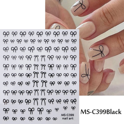 1/2pcs Black White Pink Mini Bowknot Design Nail Art Sticker Self