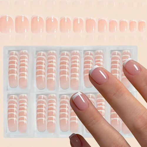 120pcs -box Almond  White French Fake nails for Stylish Women & Girls,