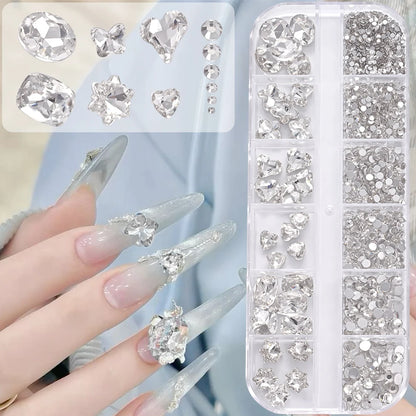 1Box 3D Clear Nail Art Rhinestones 12Shapes Mixed