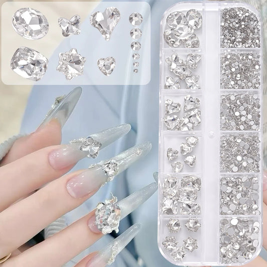 1Box 3D Clear Nail Art Rhinestones 12Shapes Mixed