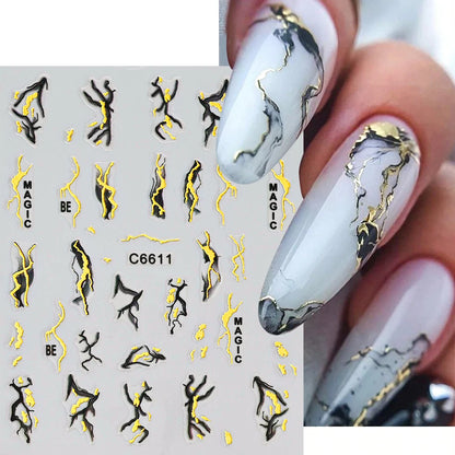 1Pcs 3D Blue Purple Marble Stripe Nail Art Stickers Bronzing Wave Line