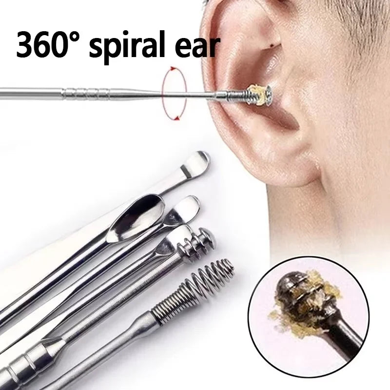 Adult Ear Cleaning Kit 6PCS Stainless Steel Spiral Ear Wax Removal