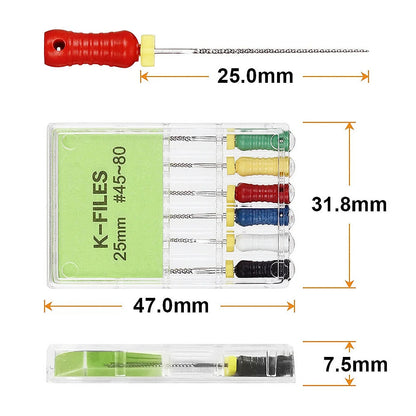 6pcs/Pack 21mm/25mm/31mm K Files Stainless Steel Dental Endodontic