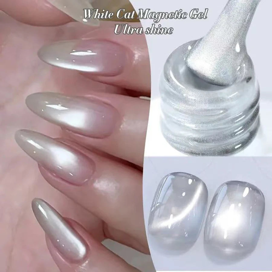1-9pcs TC Flow Light White Cat Eye Gel Nail Polish Ultra Shine Soak