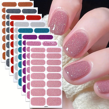 8 Sheets Nail Full Wrap Stickers Pink Nail Glitter Self-Adhesive Gel