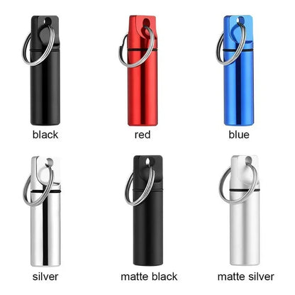1pcs Waterproof Aluminum Pill Box Keychain Carabiner Medicine Case