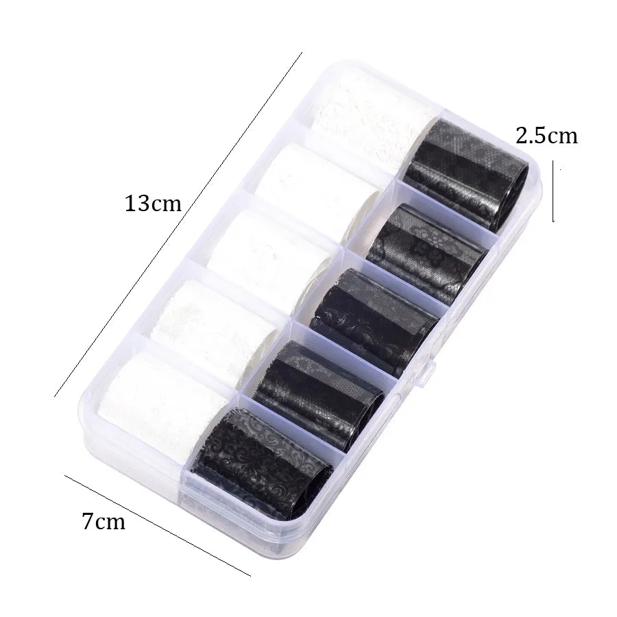 10 Rolls 2.5*60cm New Black White Lace Transfer Foil Nail Art Sexy