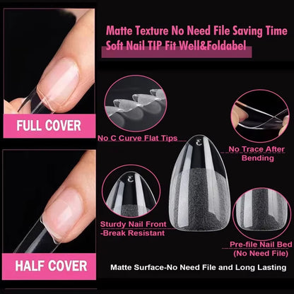 240Pcs/Box Half Matte XXS Almond Nail Tips Full Cover Soft Gel False