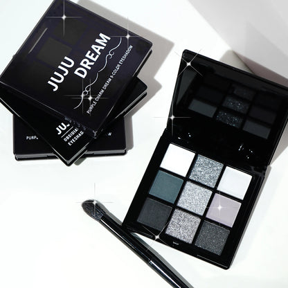 Nine-color eyeshadow palette, gray-pink smoky makeup, matte