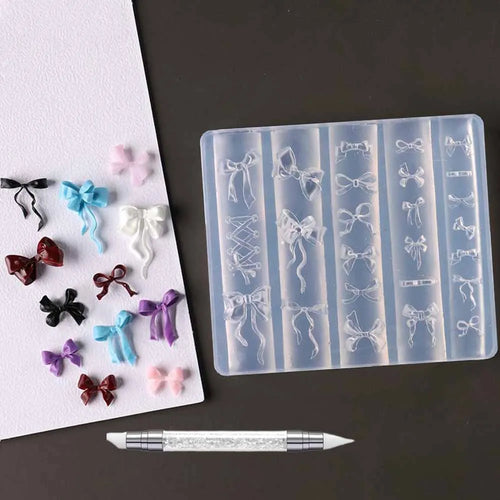 1Pcs 3D Bowknot Silicone Nail Molds+1Carving Pen Y2K Ballet Style