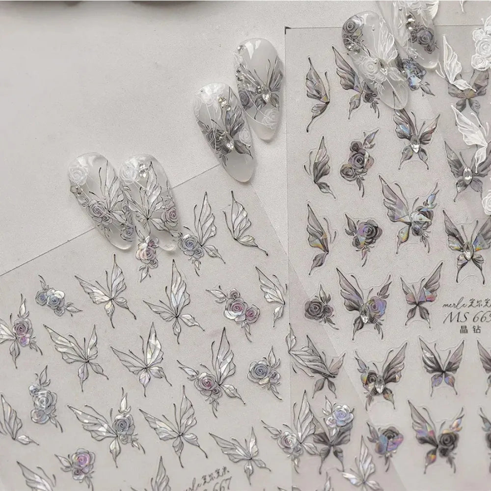 Jelly Butterfly 5D Nail Art Sticker Rhinestone Crystal Charming Shiny