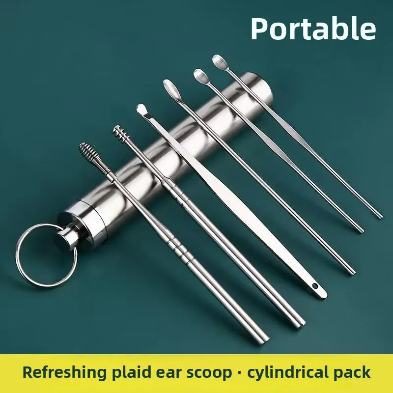 Stainless Steel Ear Wax Removal Tool 6 Piece Set Spiral Rotating Ear