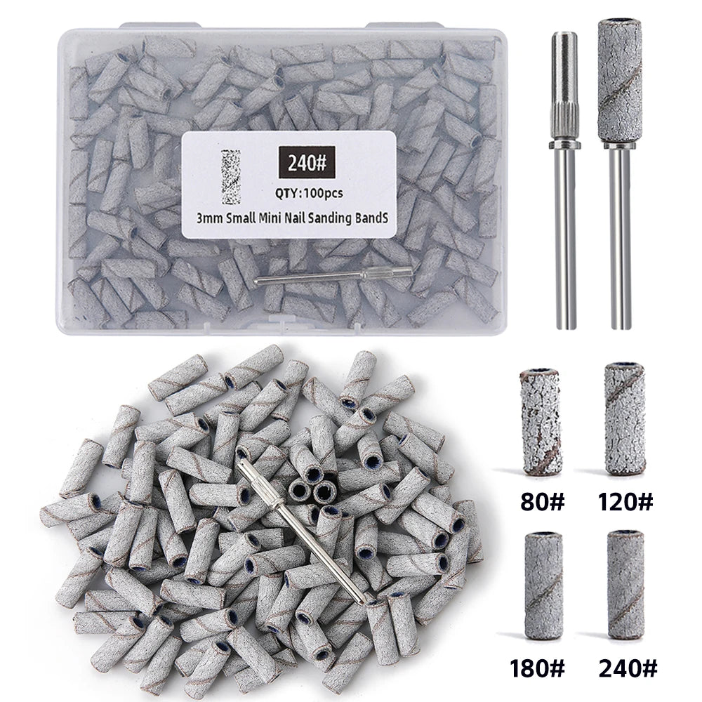 3mm Nail Sanding Bands-80/120/180/240 Grit Mini Nail Drill Bit