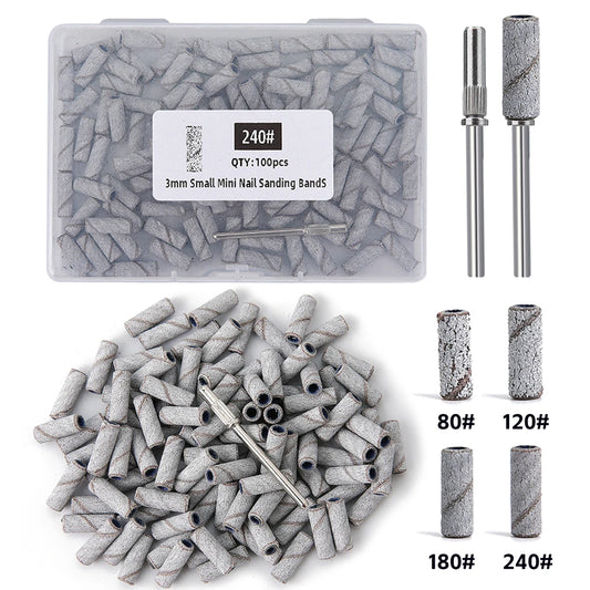 3mm Nail Sanding Bands-80/120/180/240 Grit Mini Nail Drill Bit