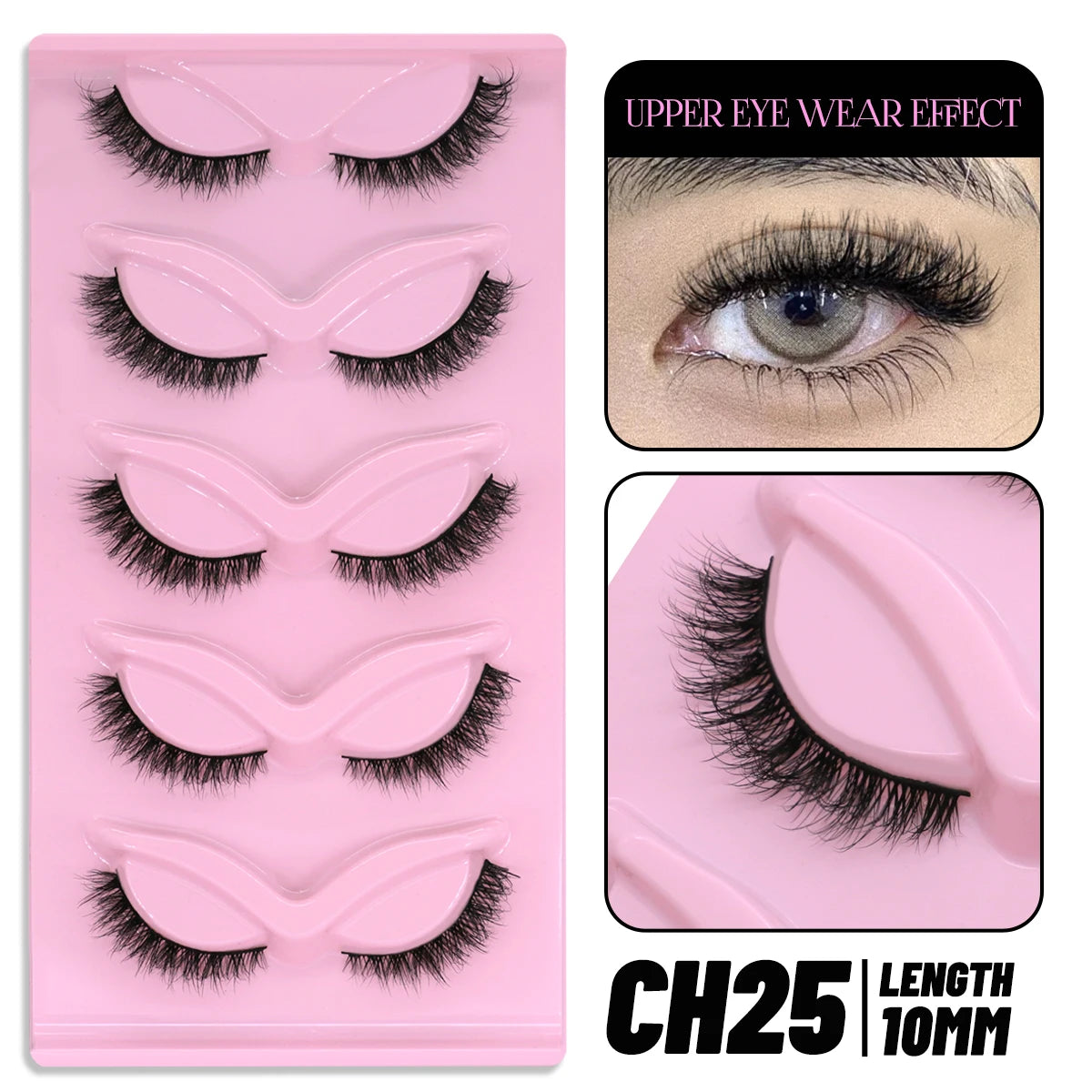 GROINNEYA 5 pairs Cat Eye Lashes Faux Mink Eyelashes Clear Band Lashes Natural Look Wispy Mink Eyelashes Full Strip Lashes