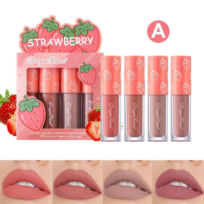 Velvet Matte Lip Glaze Set, Non-Fading, Non-Stick Cup, Fruit Makeup