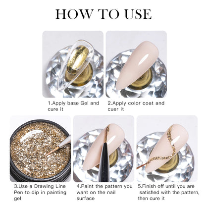 Four Lily 8ml Gold Sparkling Platinum Nail Gel Polish Glitter Long