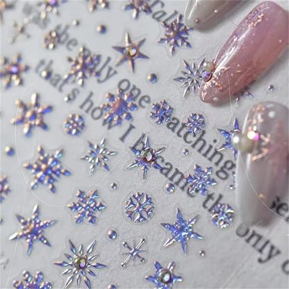 5D Laser Winter Snowflake Christmas Shiny Rhinestone Embossed Relief