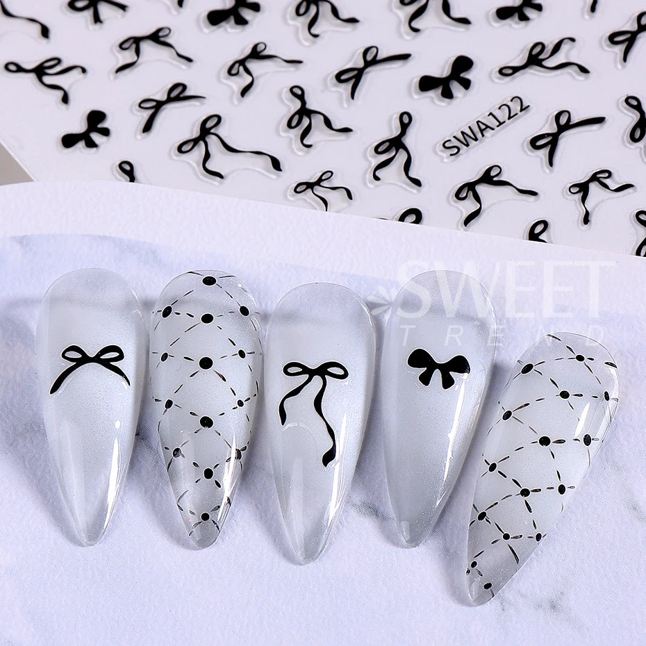 4/8pcs Bowknot Ribbon Nail Stickers Mini Kawaii Lace Bow Tie Design