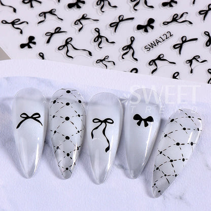 4/8pcs Bowknot Ribbon Nail Stickers Mini Kawaii Lace Bow Tie Design