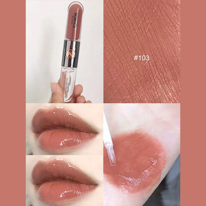 Double Head Mirror Lip Gloss Moisturizing Transparent Gloss Cherry Red Gloss Double Touch Lipstick Retro Red Long-lasting