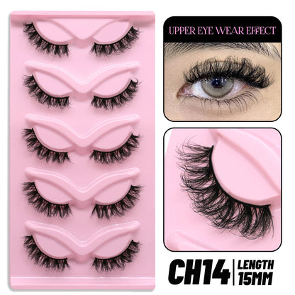 GROINNEYA 5 pairs Cat Eye Lashes Faux Mink Eyelashes Clear Band Lashes Natural Look Wispy Mink Eyelashes Full Strip Lashes