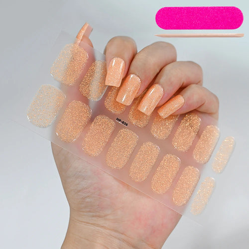 16Tips Semi-Cured Gel Nail Sticker Pure Color UV/LED Lamp Gel Nail