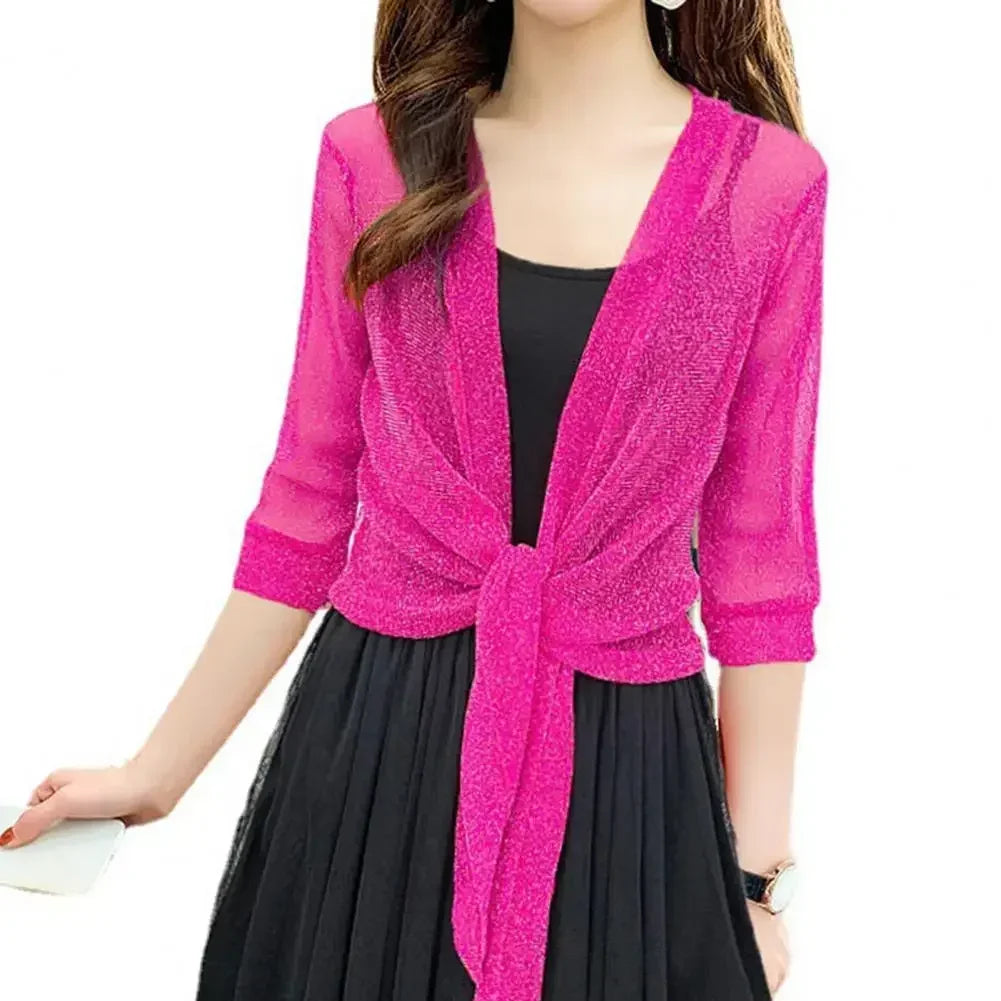 Sheer Glitter Lace-up Cardigan