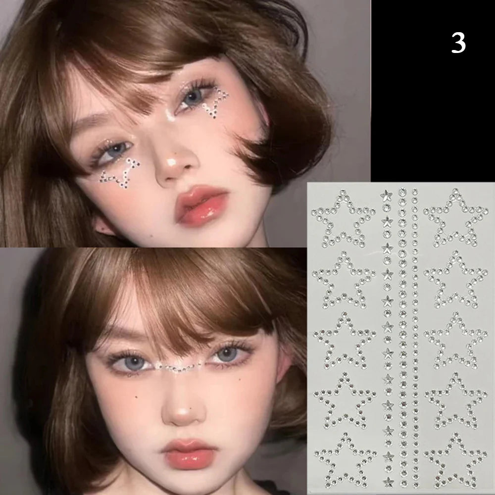 3D Face Jewelry Crystal Diamond Tattoo Stickers DIY Women Eyes Face Body Pink Heart Pearl Rhinestones 3D Makeup Art Stage