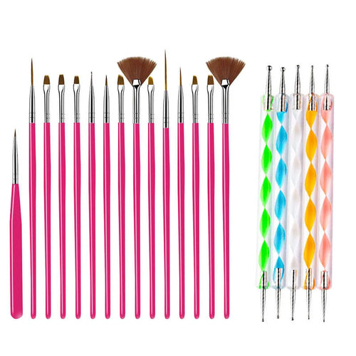 20/15pc Nails Art Brushes Set Manicure Liquid Powder Carving UV Nail