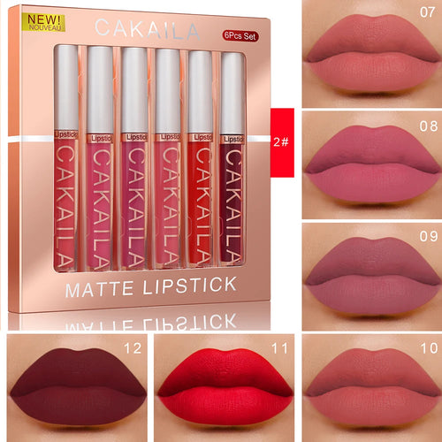 CAKAILA 6-Color Lip Gloss Lipstick Set Liquid Matte Velvet Matte