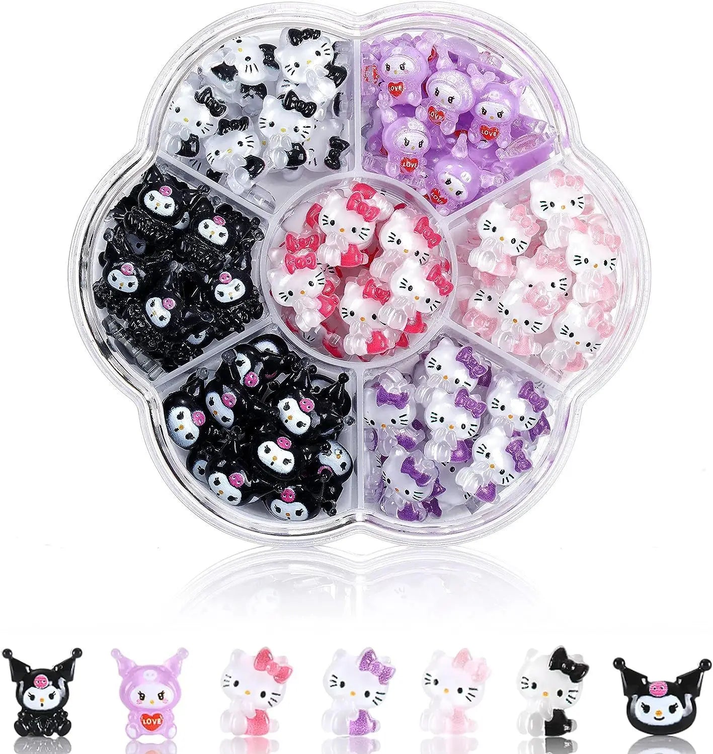 240Pcs/70Pcs MINISO Hello Kitty Kuromi Nail Art Decor Kawaii Cartoon Sanrioed Gems Charms For Manicure DIY Nail Rhinestone Gift