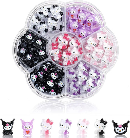 240Pcs/70Pcs MINISO Hello Kitty Kuromi Nail Art Decor Kawaii Cartoon Sanrioed Gems Charms For Manicure DIY Nail Rhinestone Gift