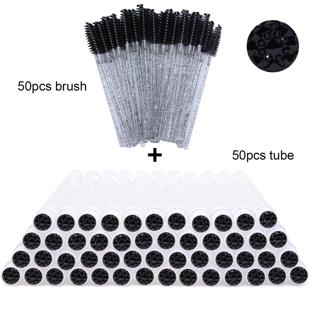 50Pcs Eyelash Brush Tubes With Crystal Lash Mascara Wands Eyebrow Comb