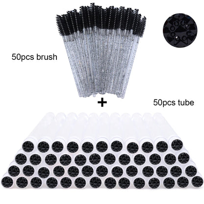 50Pcs Eyelash Brush Tubes With Crystal Lash Mascara Wands Eyebrow Comb