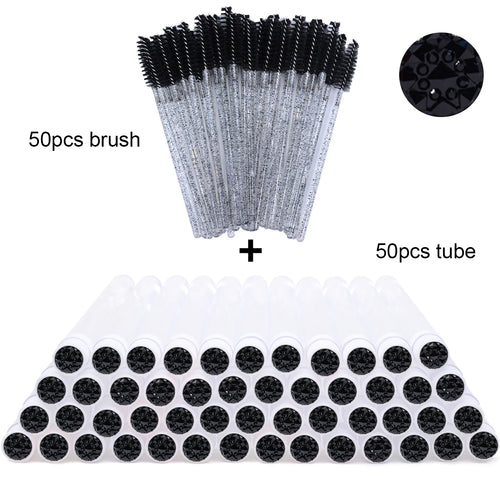 50Pcs Eyelash Brush Tubes With Crystal Lash Mascara Wands Eyebrow Comb