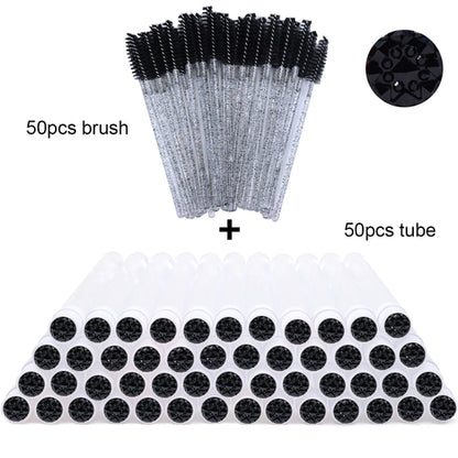 50Pcs Eyelash Brush Tubes With Crystal Lash Mascara Wands Eyebrow Comb