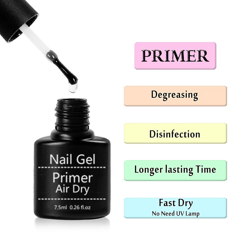 15Ml Acrylic No-acid Primer Nail Art Set With Base Coat And Top Coat