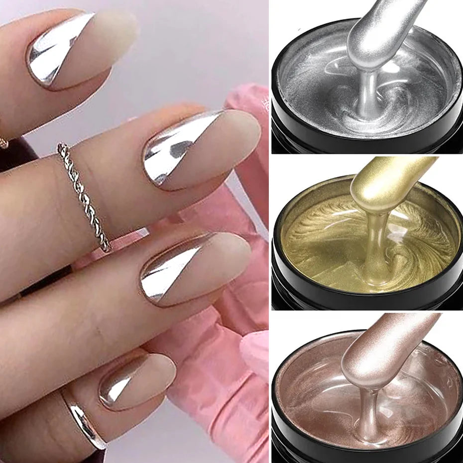 Metallic Painting Gel Chrome Gold Silver Rose Gold Mirror Effect Nail