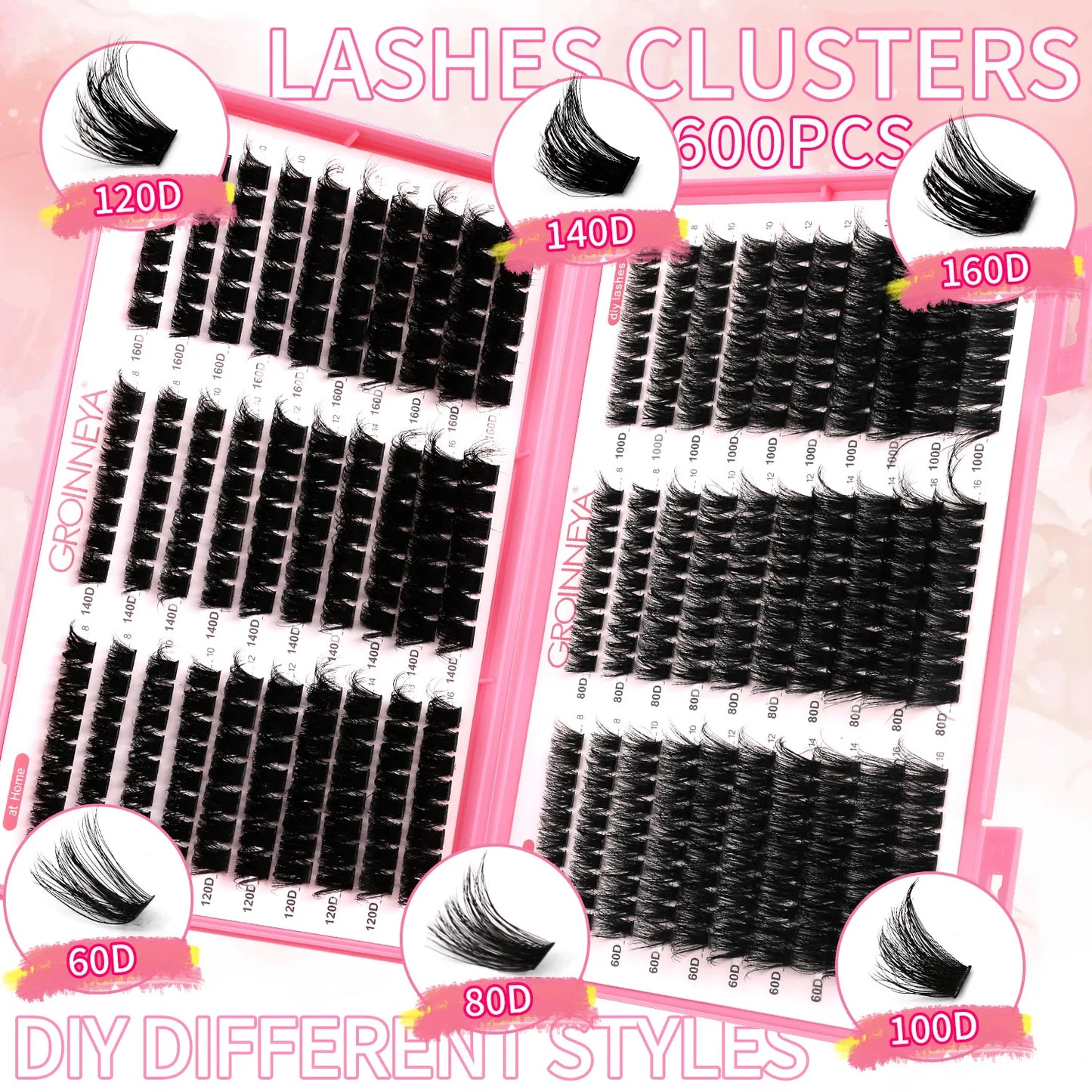 GROINNEYA Lashes Cluster DIY Lash Extension Mixed Tray Clusters