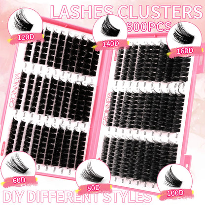 GROINNEYA Lashes Cluster DIY Lash Extension Mixed Tray Clusters