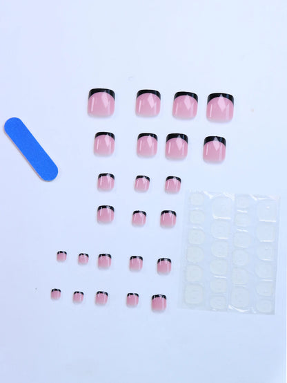 48pcs French black border hand and foot armour Glossy fake toenails